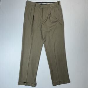 Perry Ellis Portfolio Men’s Dress Pants 34x32 Classic Fit Pleated Khaki Tan